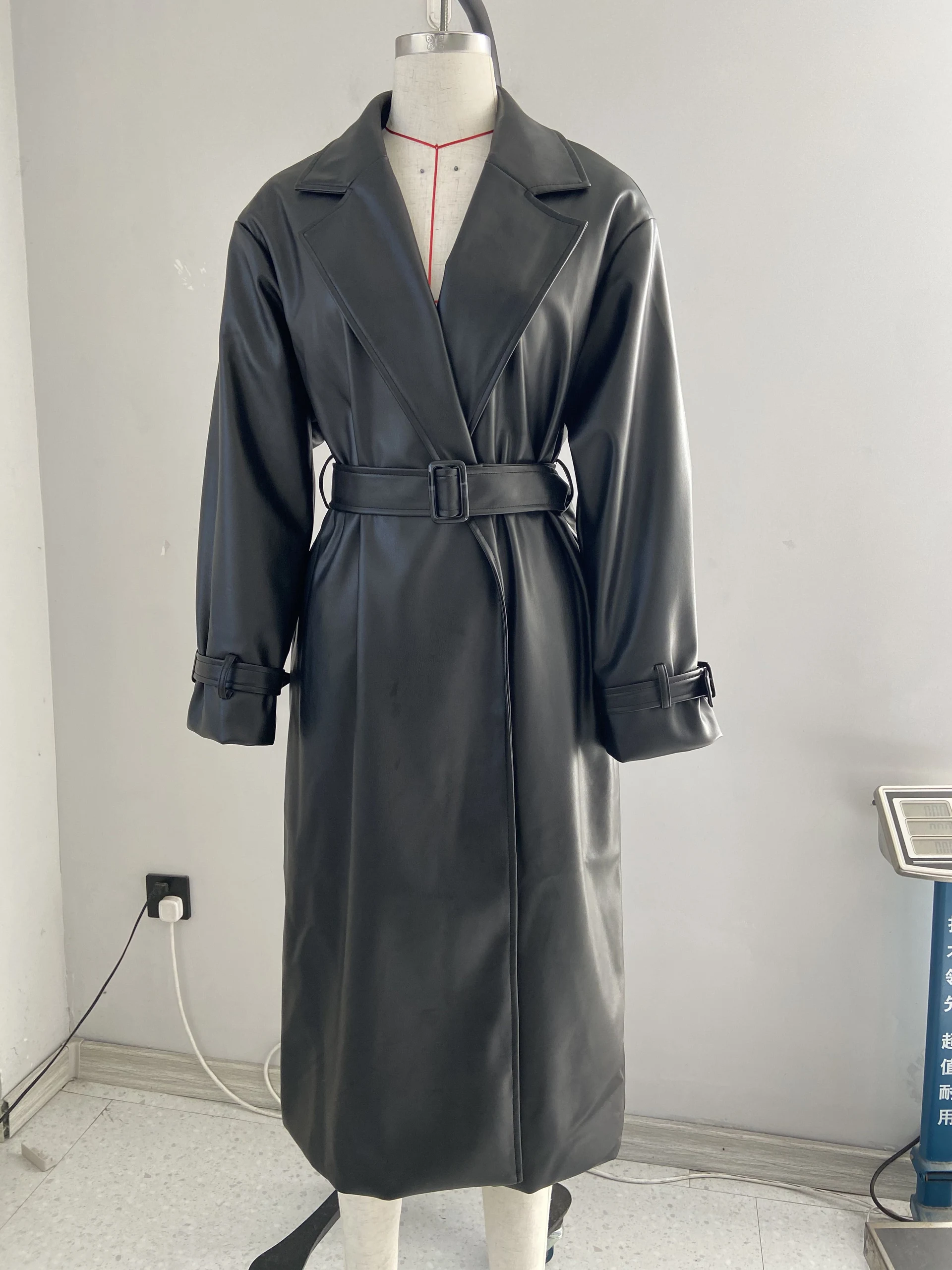 Faux leather Coats Outwear Trench Coat Maxi Overcoat Casual Female topcoat Winter Classic Coat 