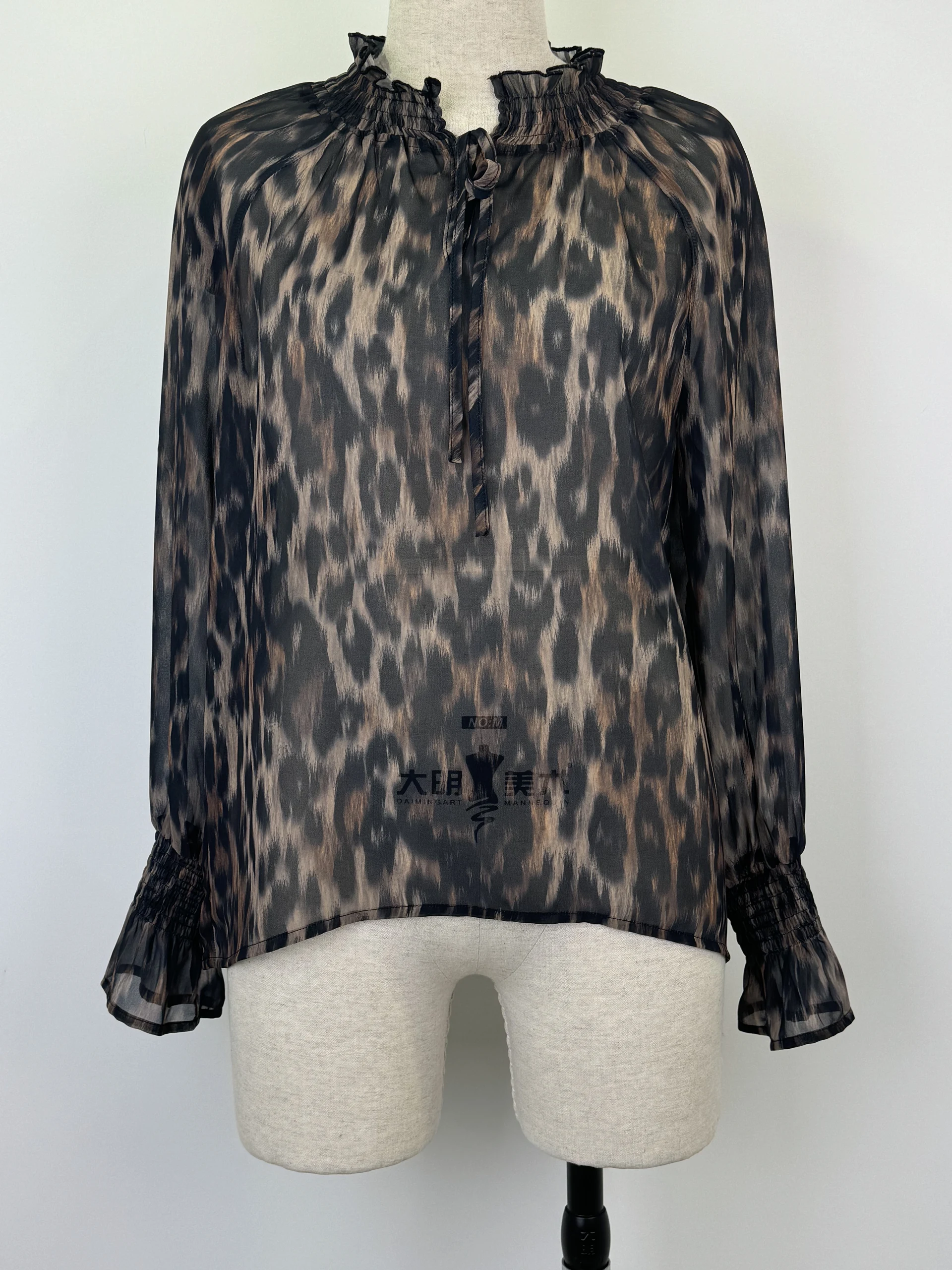 Long sleeve printed blouse,Flounced blouse,Daily shirt