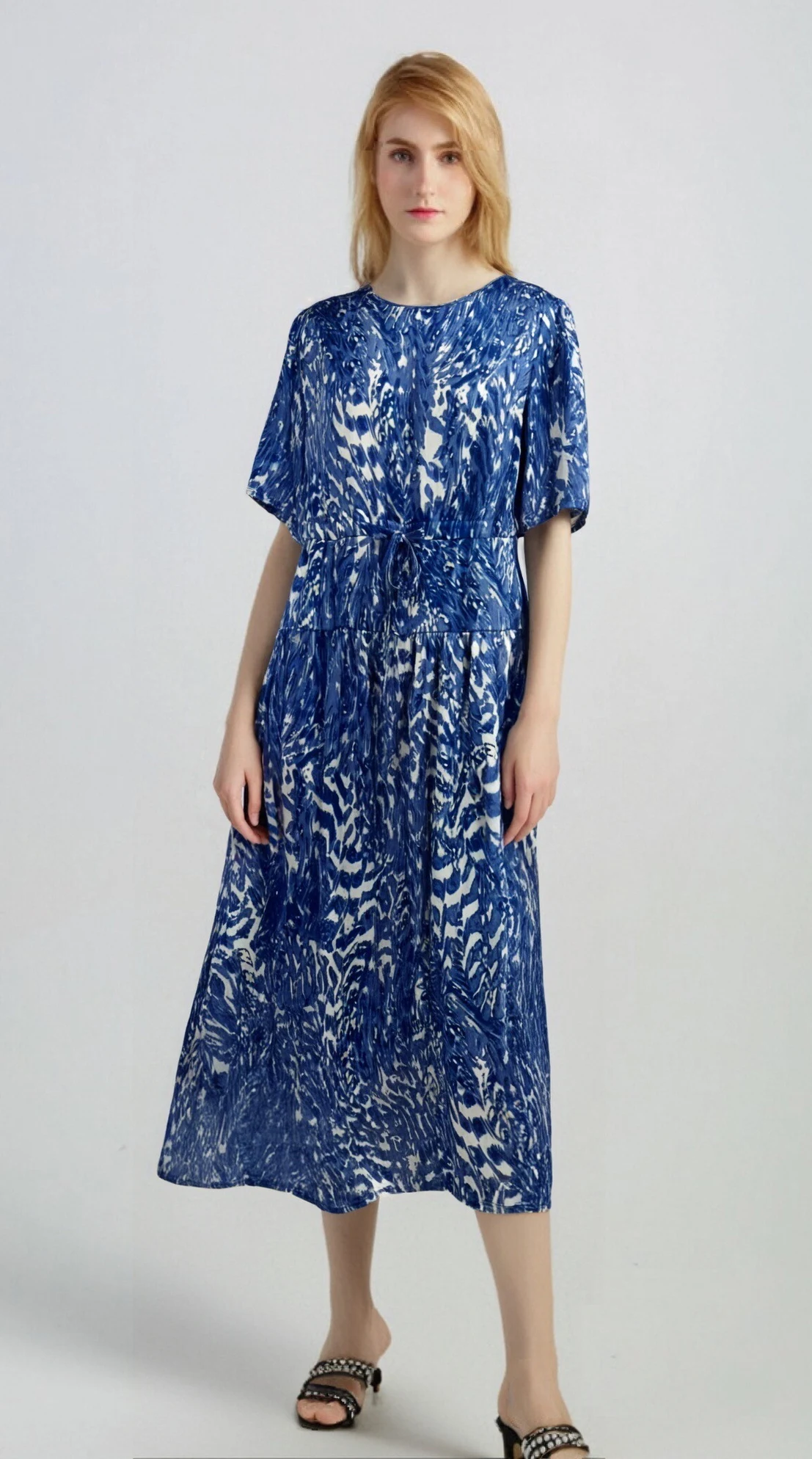 Short sleeve printed dress,Day dress,Daily dress,Casual maxi dress