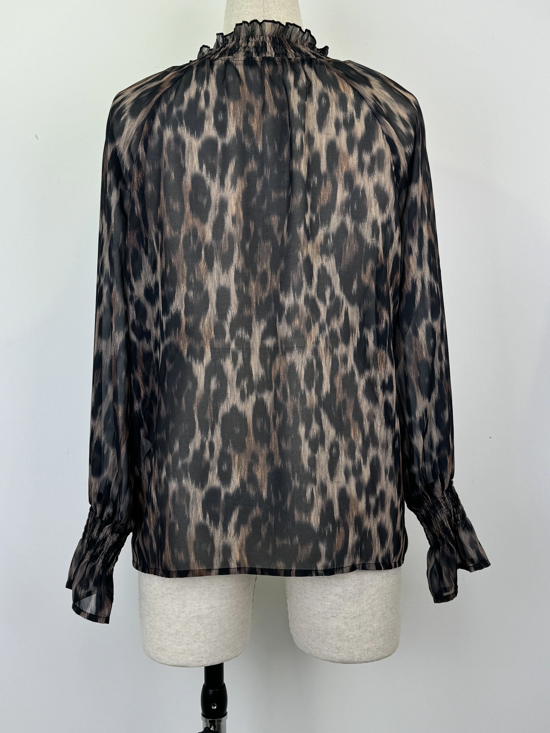 Long sleeve printed blouse,Flounced blouse,Daily shirt — view 2