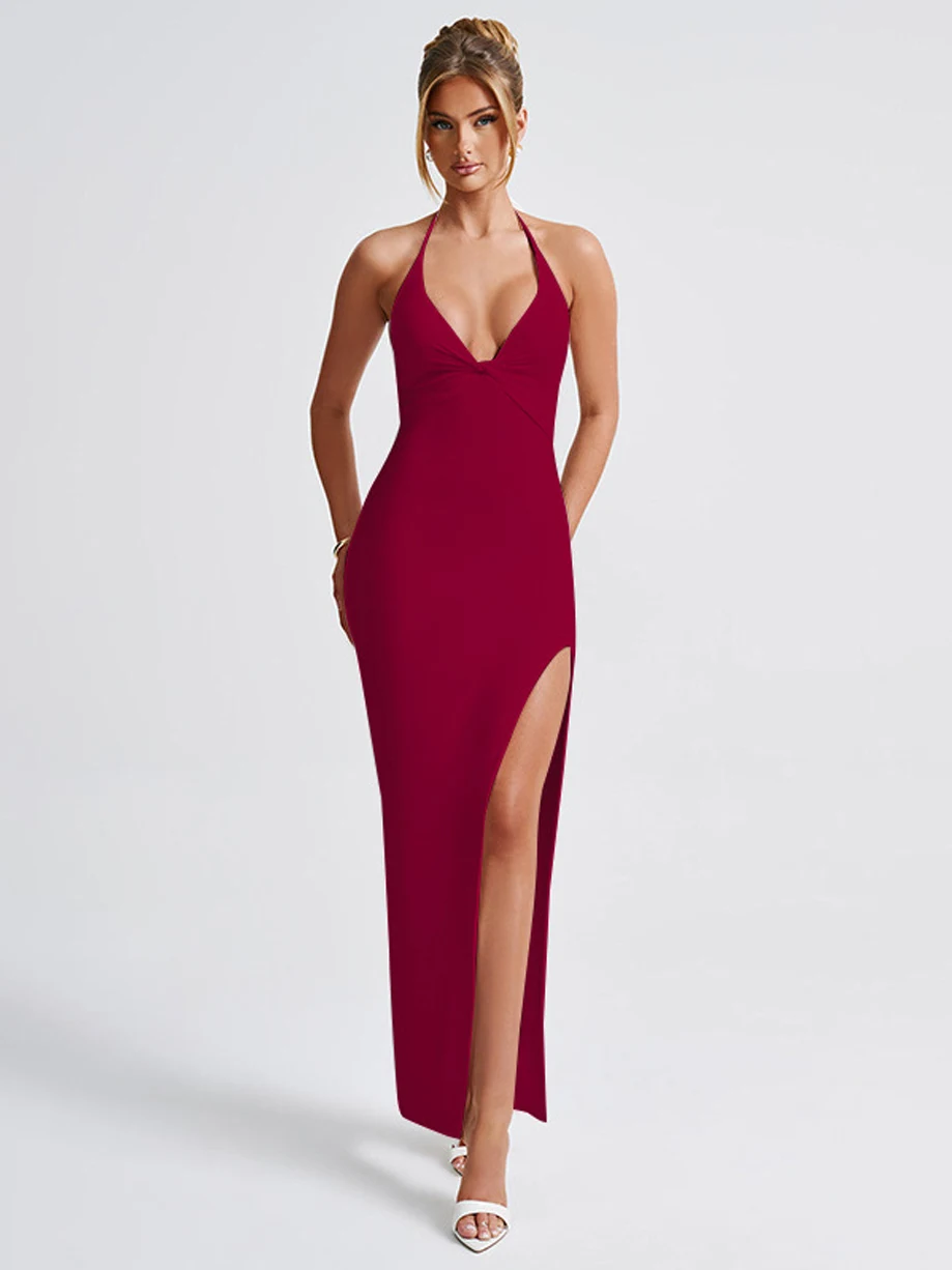 Sexy backless slit halter dress Party dress Occasion Dresses