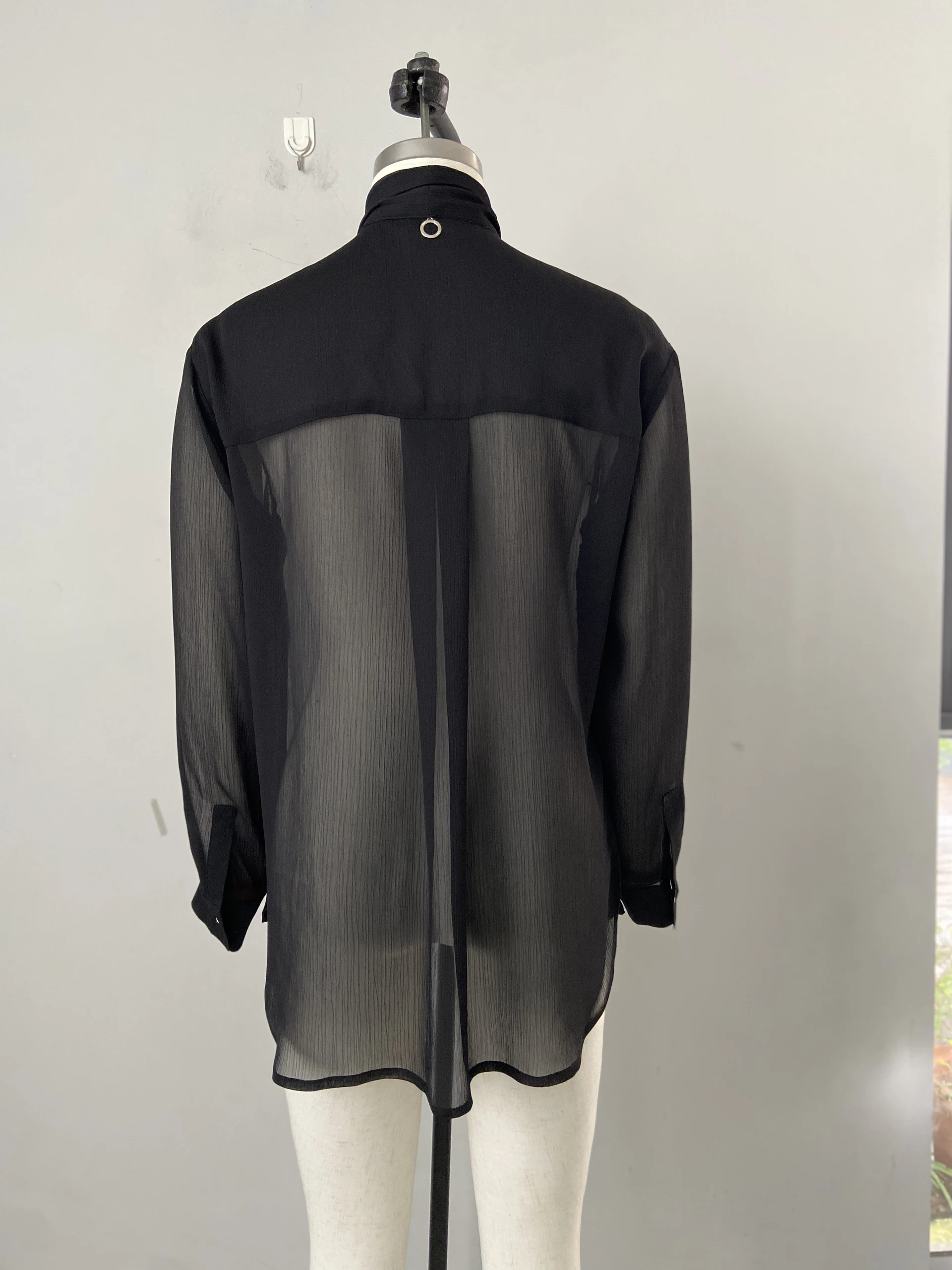 Long sleeve Tie-Neck Chiffon Blouse blouse,Daily shirt — view 2