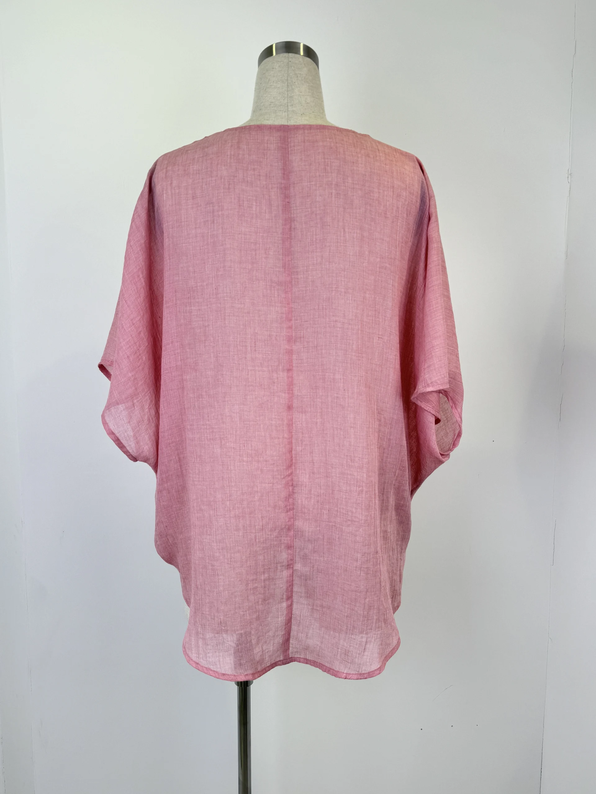 Short sleeve linen blouse,V-neck blouse,Daily shirt — view 2