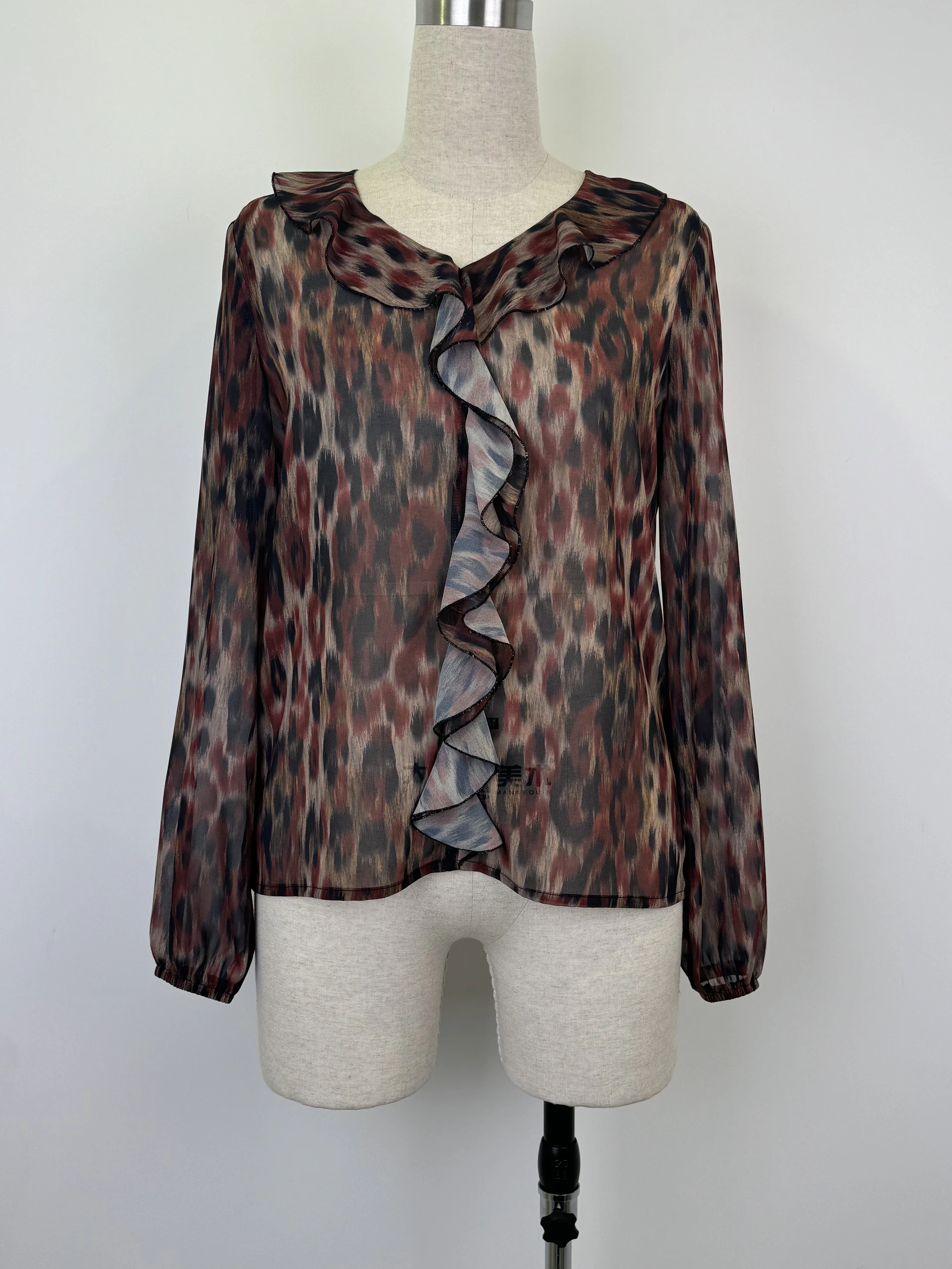Long sleeve printed blouse,Flounced blouse,Daily shirt