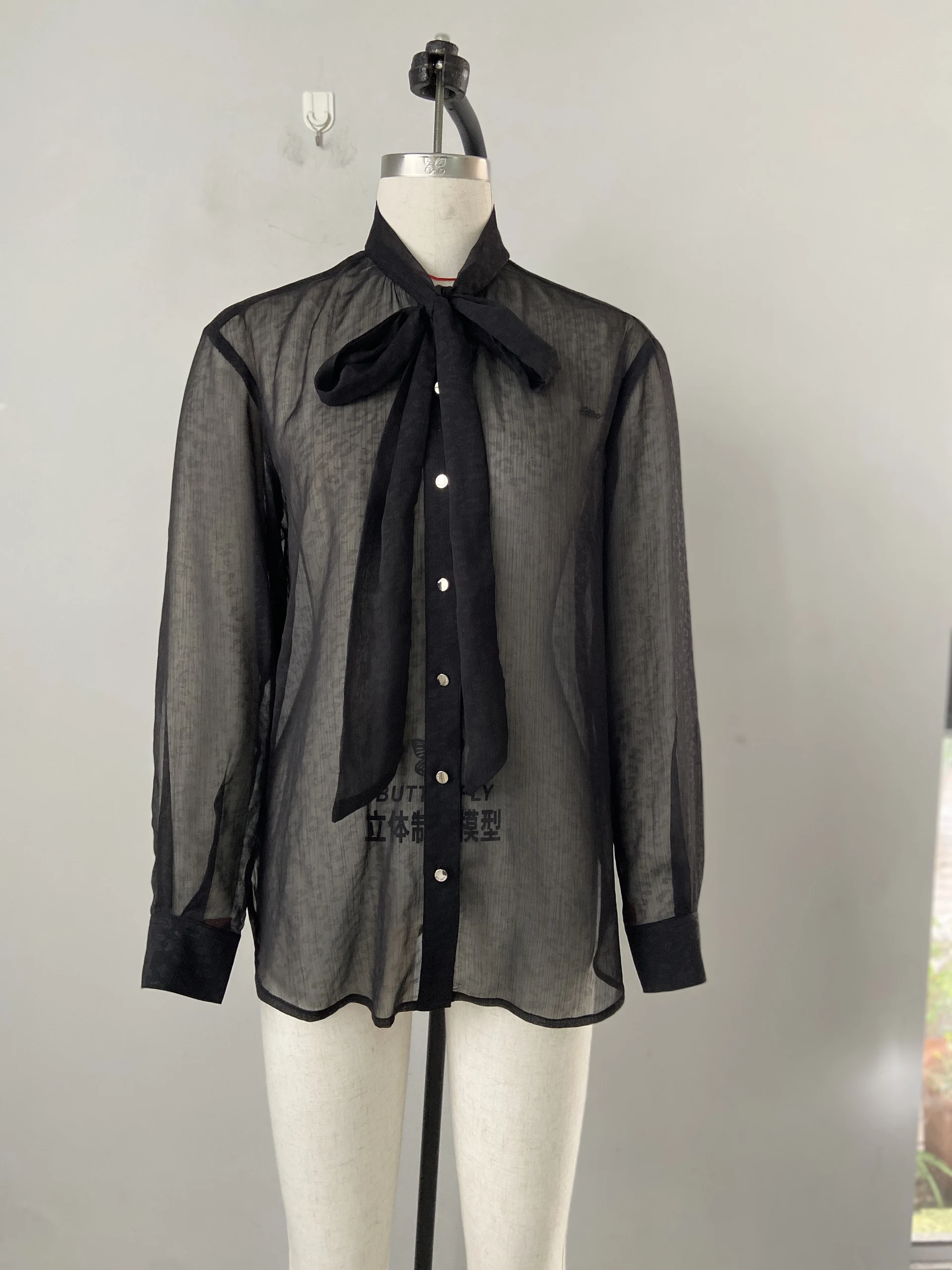 Long sleeve Tie-Neck Chiffon Blouse blouse,Daily shirt
