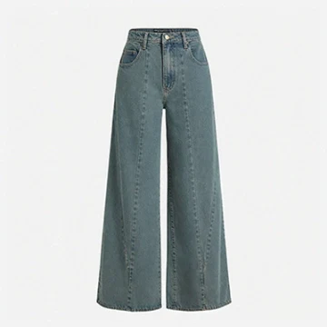 Wide Leg Jeans In Washed Blue Denim Mid Wash High Waisted Jeans 