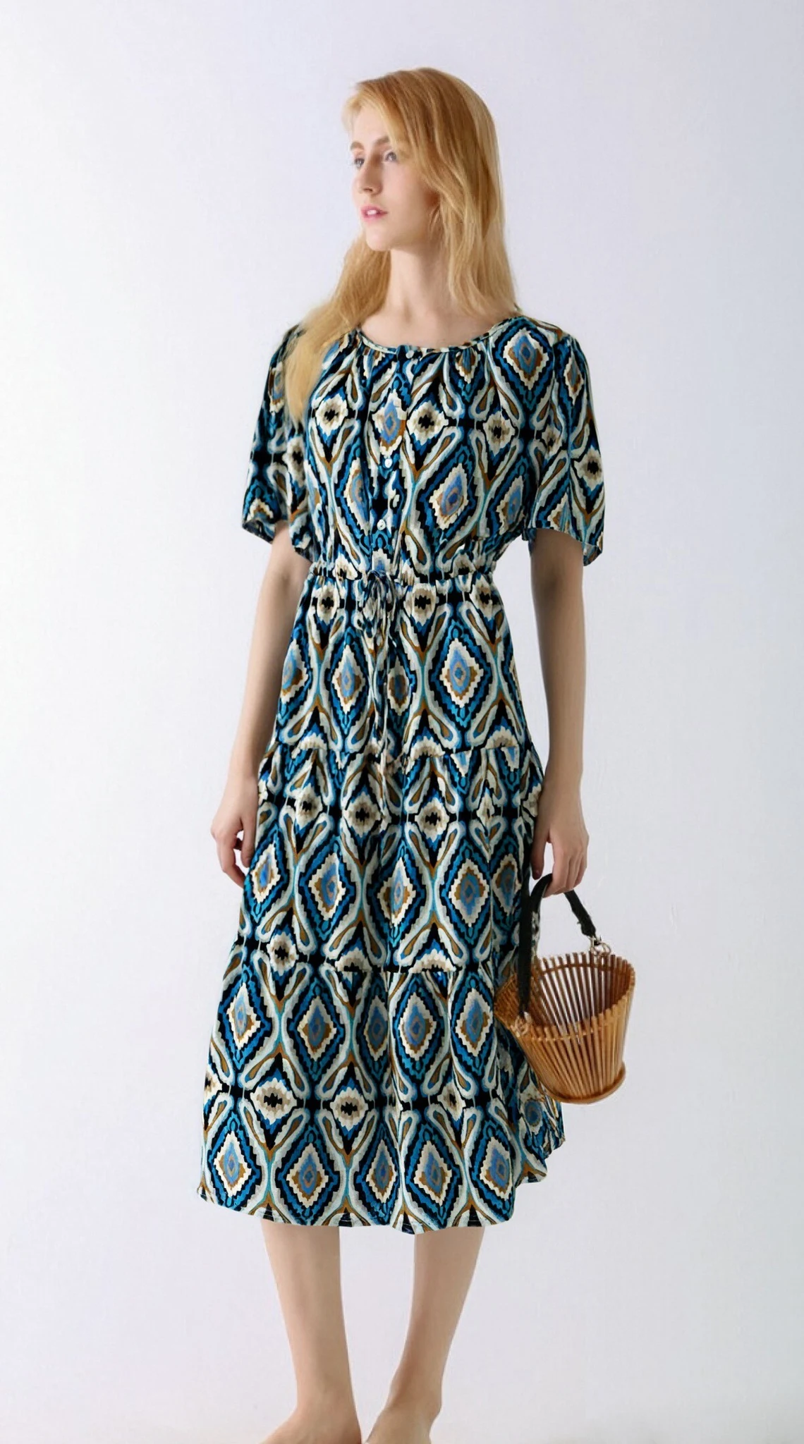 Short sleeve printed dress,Day dress,Daily dress,Casual maxi dress