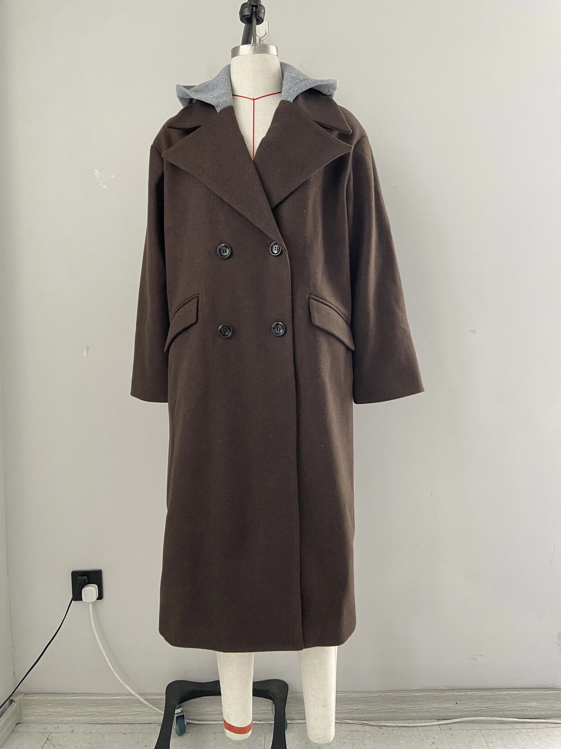 Women's Outwear Check Coat Adult Vintage Maxi Overcoat Casual Female topcoat Winter Classic Coat 