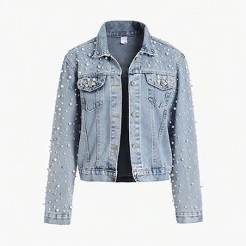 Studded Denim Jacket Washed Blue Denim Jackets