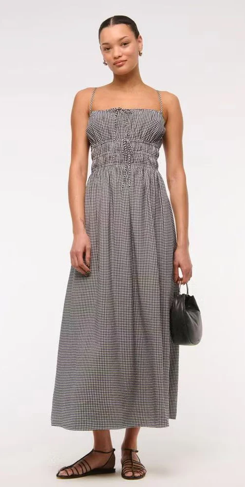 Sleeveless check printed dress,Day dress,Daily dress,Casual maxi dress