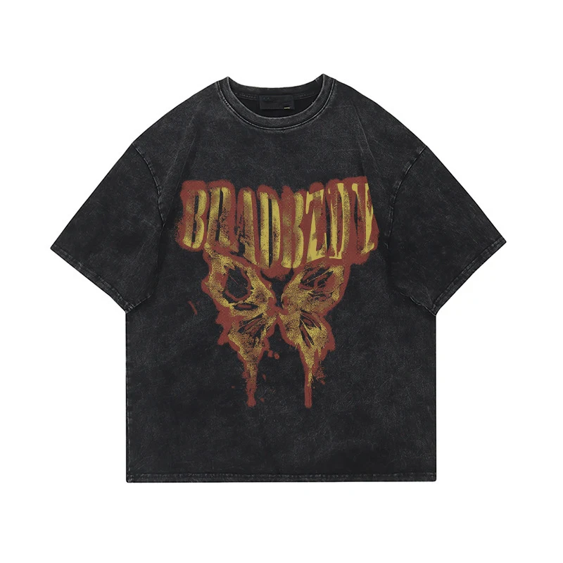 Hip Hop Distressed Loose Crew Neck Short Sleeve T-Shirt Vintage Graphic Tee Printed T-Shirt