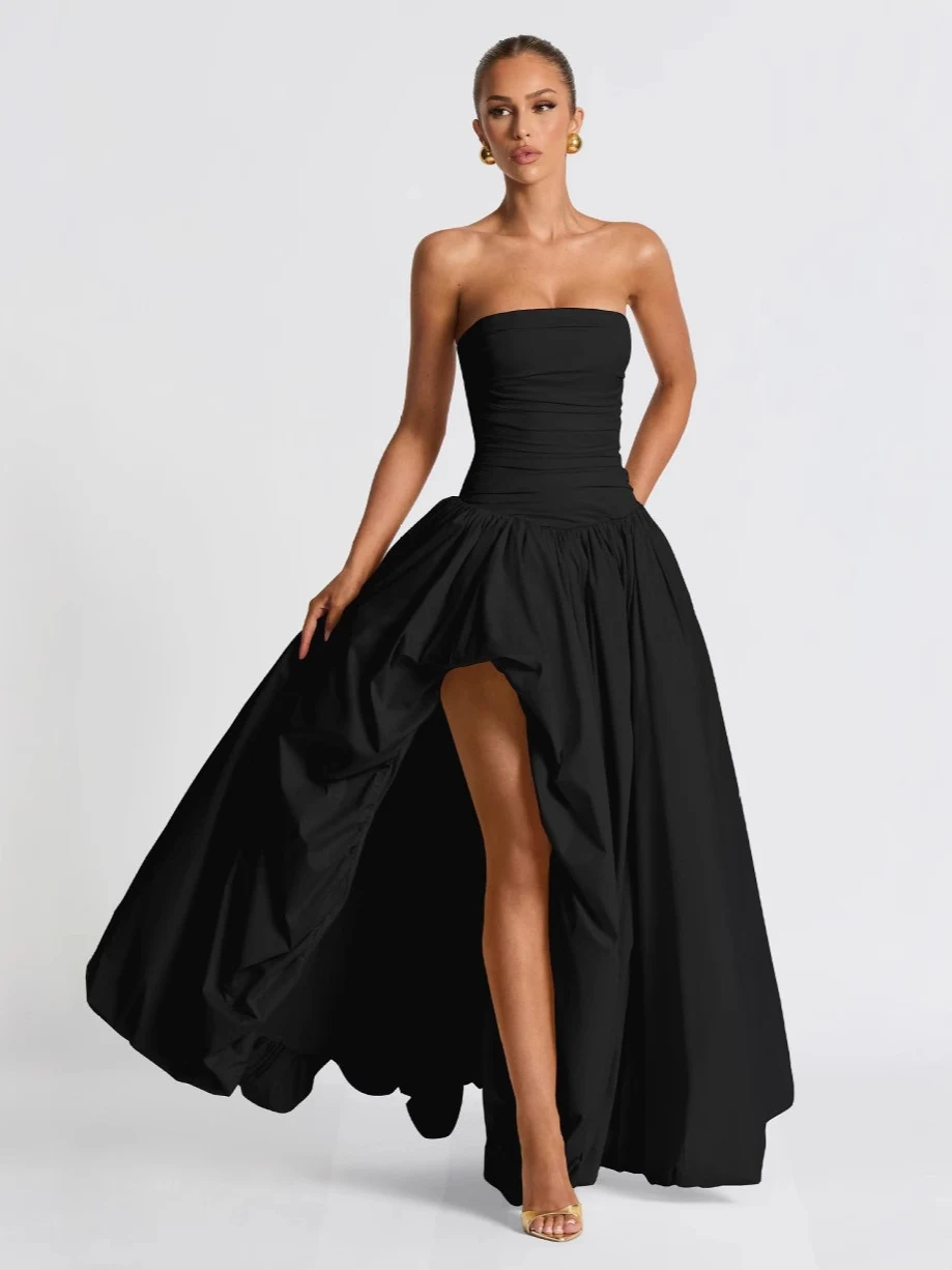 Solid color camisole,sexy and slim fit, slit, ruffled trims,Party dress,Occasion Dresses